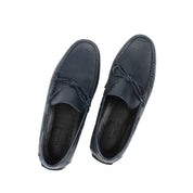 Herren Slipper aus dunkelblauem Leder mit Schleife und Gummisohle (606-210)