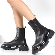 Damen Schwarze Leder-Chelsea-Stiefel mit Plateau (716-26805)