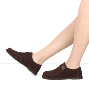 Damen Flache Schuhe Braun Wildleder mit Schnalle und Komfortsohle (726-28411)