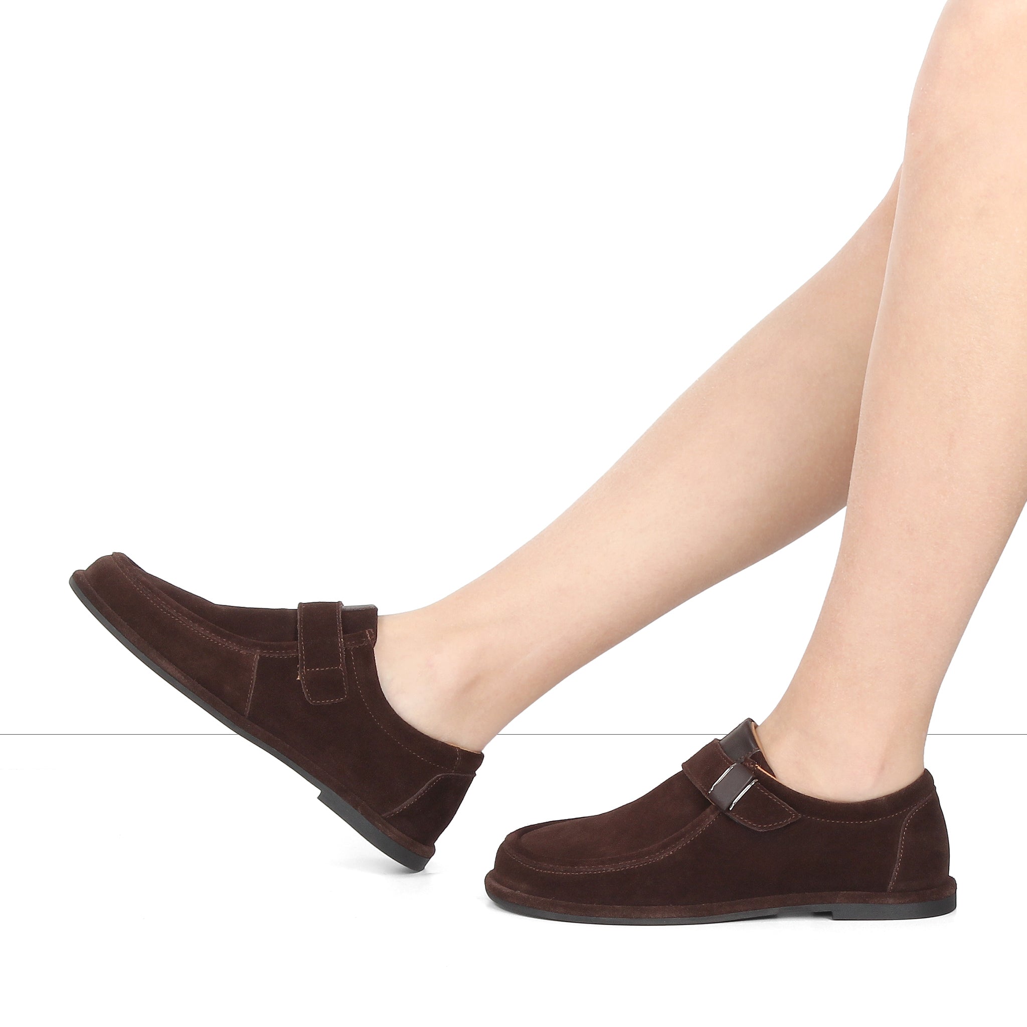 Damen Flache Schuhe Braun Wildleder mit Schnalle und Komfortsohle (726-28411)