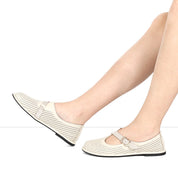 Women's Beige Leather Flat Shoes with Side Buckle and Comfort Sole (726-28427)