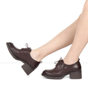 Damen Oxford Schuhe Braun Glattleder mit Blockabsatz und Schnürung (727-28639)