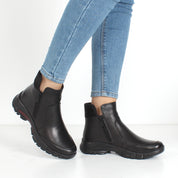 Damen Schwarze Leder-Stiefeletten mit Flacher Sohle (727-28603)