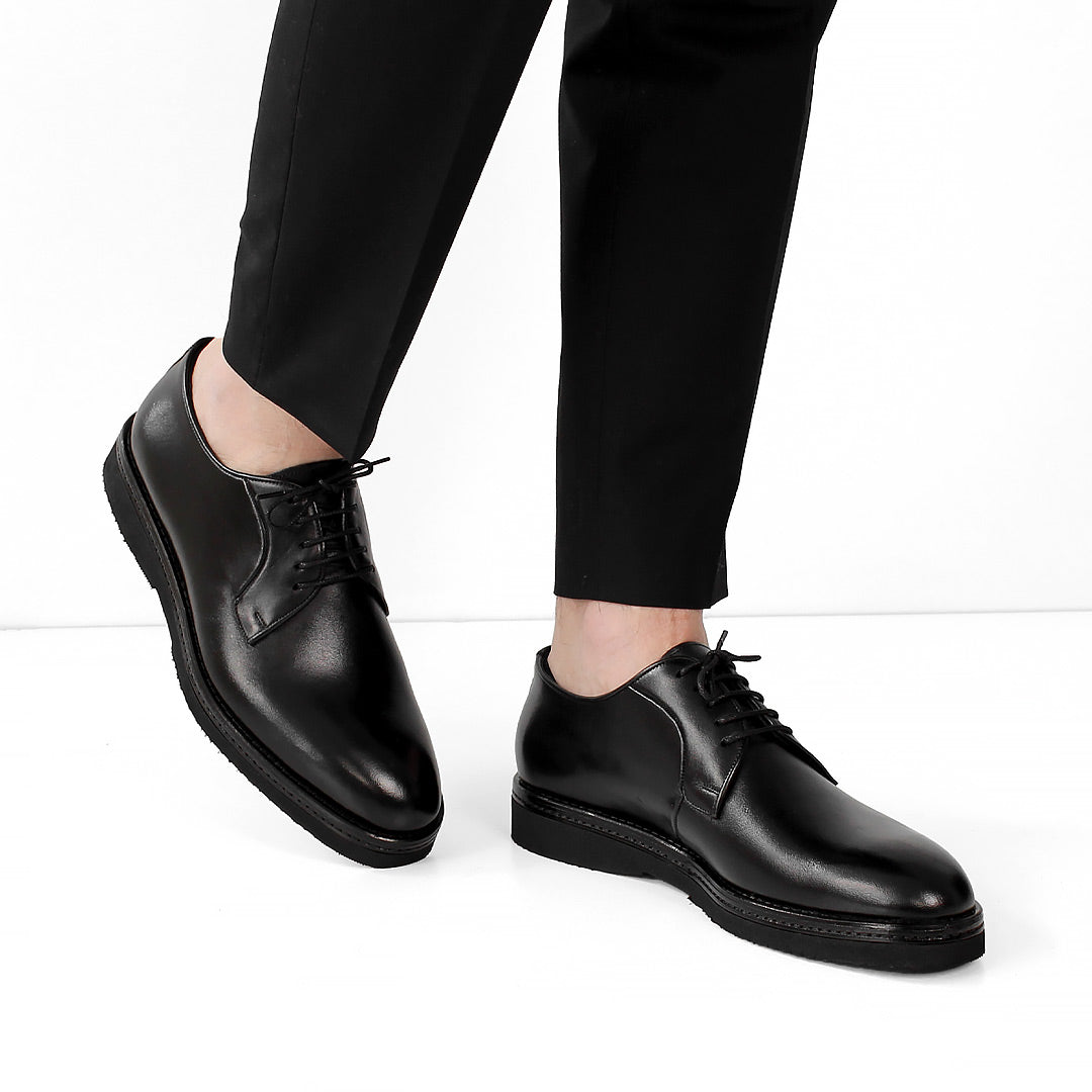 Herren Derby-Schuhe aus schwarzem Leder mit EVA-Sohle & Absatz (747-4526)