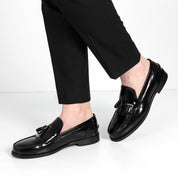Men’s Black Patent Leather Tassel Loafers – Classic Slip-On Shoes (747-4538)