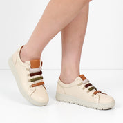 Damen Beige Leder Freizeit-Sneaker zum Hineinschlüpfen (748-31406)