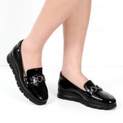 Damen Schwarze Lackleder Loafer zum Hineinschlüpfen (753-31801)