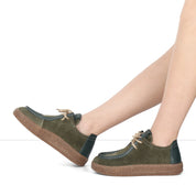 Damen Schnürschuhe Khaki Wildleder mit Kork-Gummisohle (759-33508)