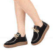 Damen Schnürschuhe Schwarz Wildleder mit Kork-Gummisohle (759-33508)