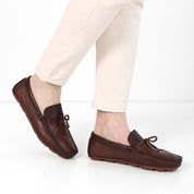 Men’s Brown Leather Driving Loafers – Classic Moccasins with Bow (764-5400)