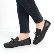 Men’s Black Leather Driving Loafers – Classic Moccasins with Bow (764-5400)