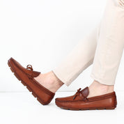 Men’s Tan Leather Driving Loafers – Classic Moccasins with Bow (764-5400)