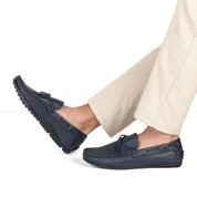 Herren Slipper aus dunkelblauem Leder mit Schleife und Gummisohle (606-210)