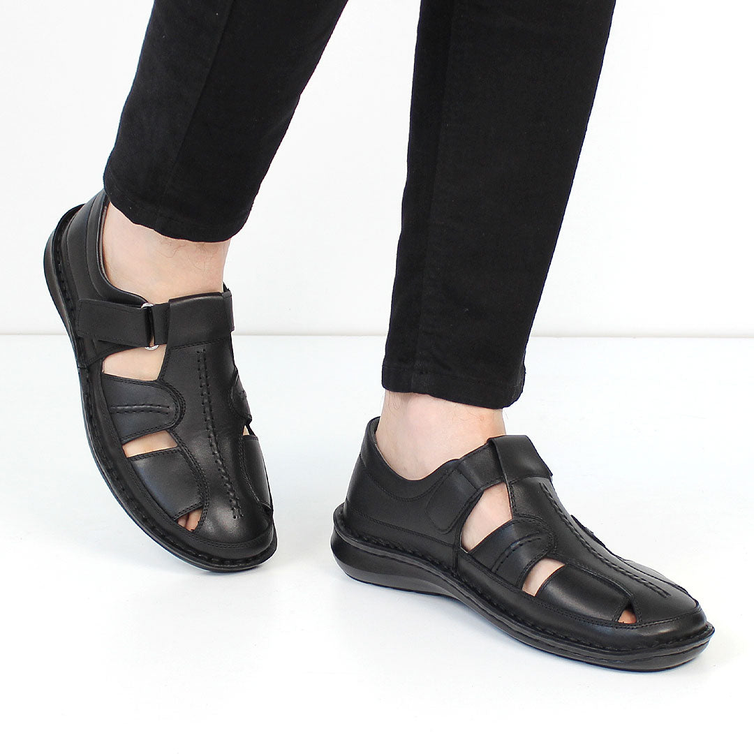 Herren Fischer-Sandalen Schwarz – Atmungsaktive Lederschuhe für den Sommer (763-5301)