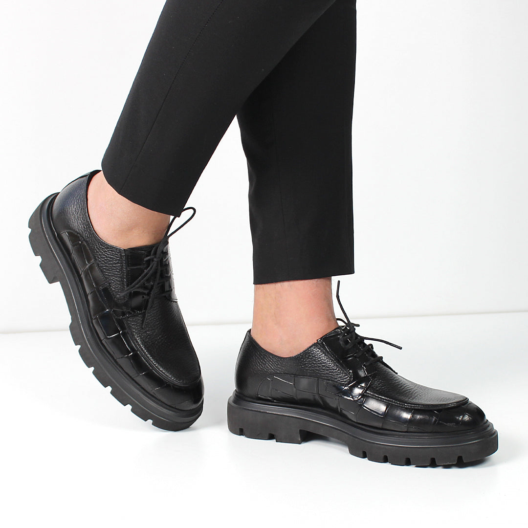 Herren Klassische Schuhe aus Schwarzem Croco-Leder (064-1040)