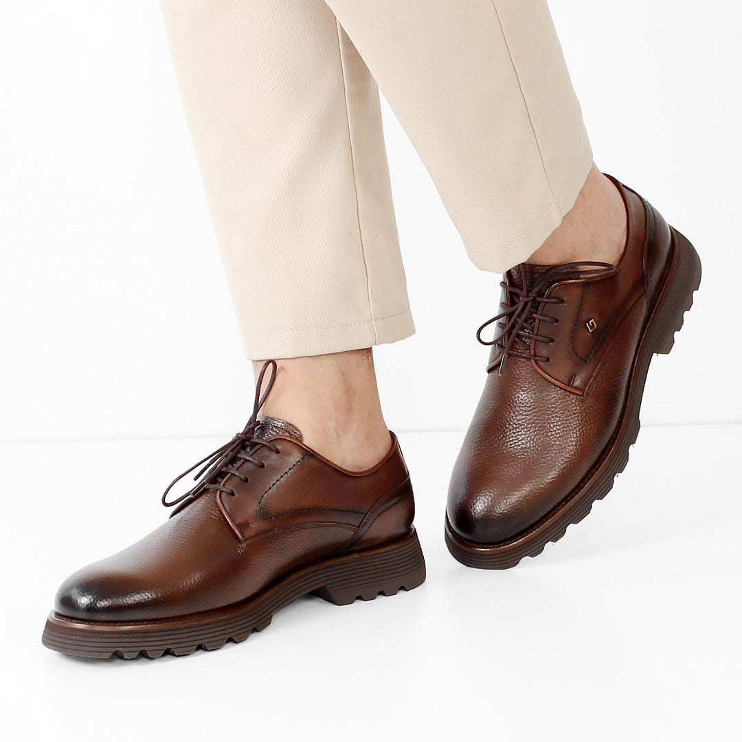 Men’s Brown Leather Lace-Up Dress Shoes with Lug Sole (406-4415)
