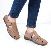 Herren Nubuk Fischer-Sandalen Sand – Bequeme Klettverschluss-Schuhe (763-5301)