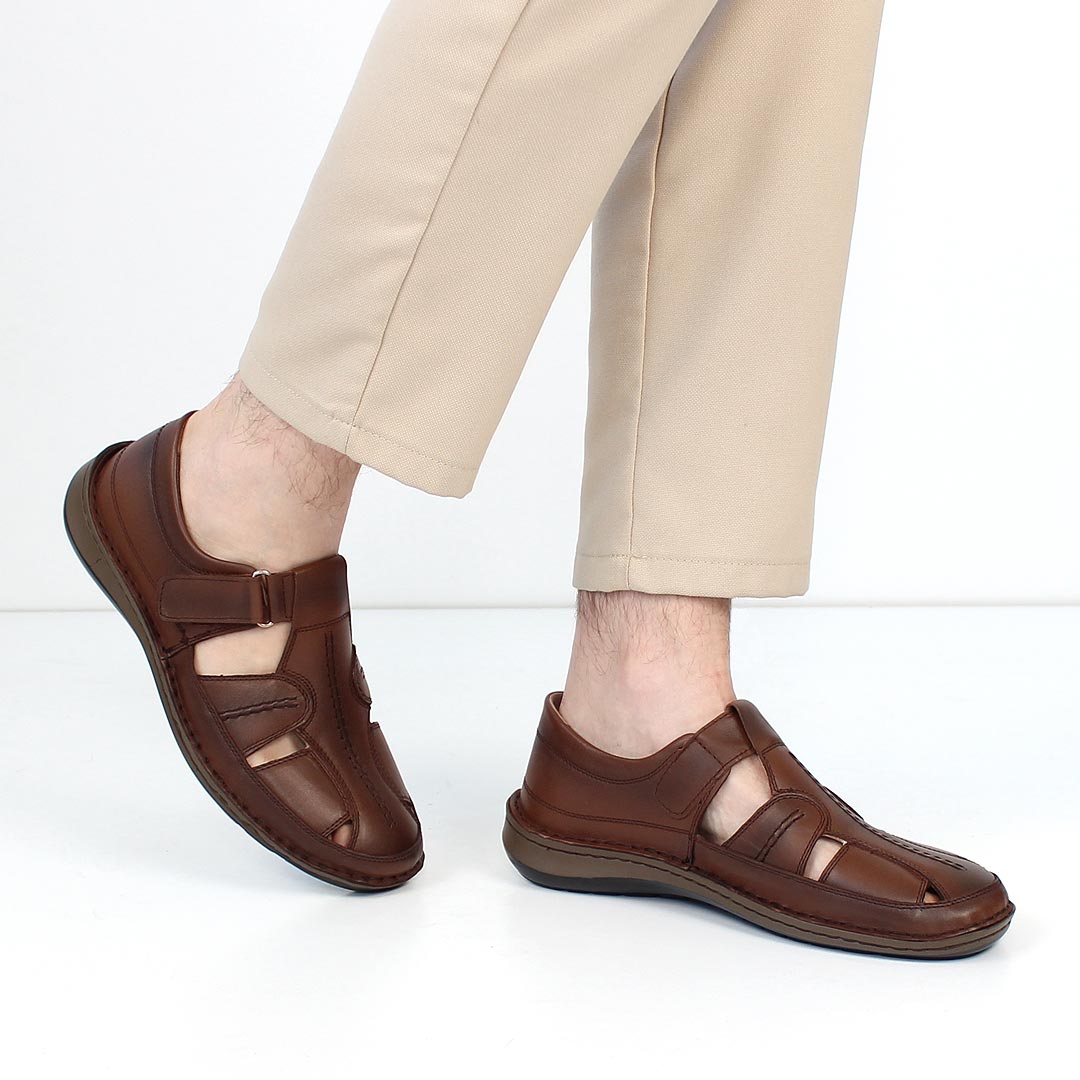 Men’s Brown Leather Fisherman Sandals – Breathable Summer Shoes (763-5301)