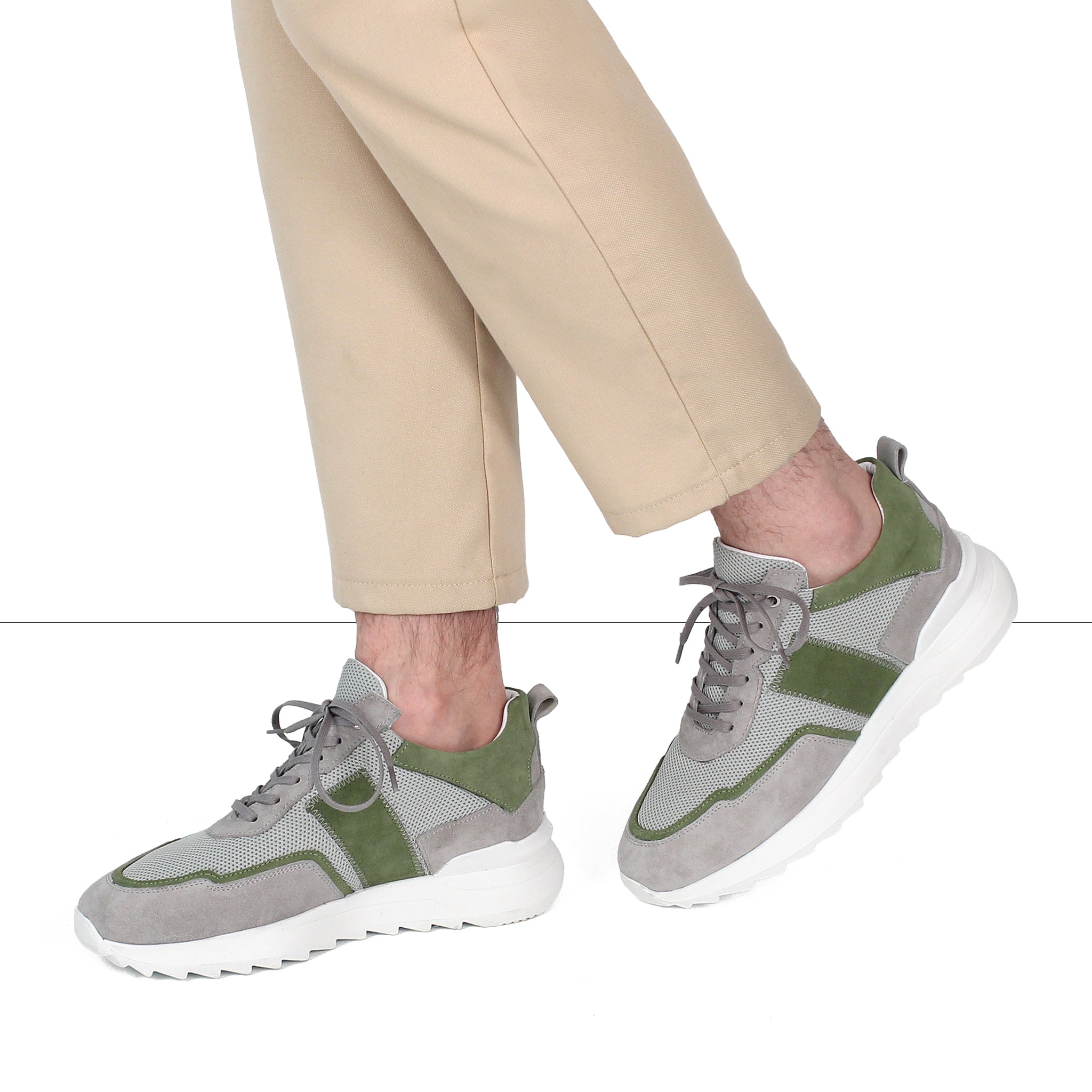 Herren Sneaker aus grauem Wildleder mit grünem Mesh (448-1913)