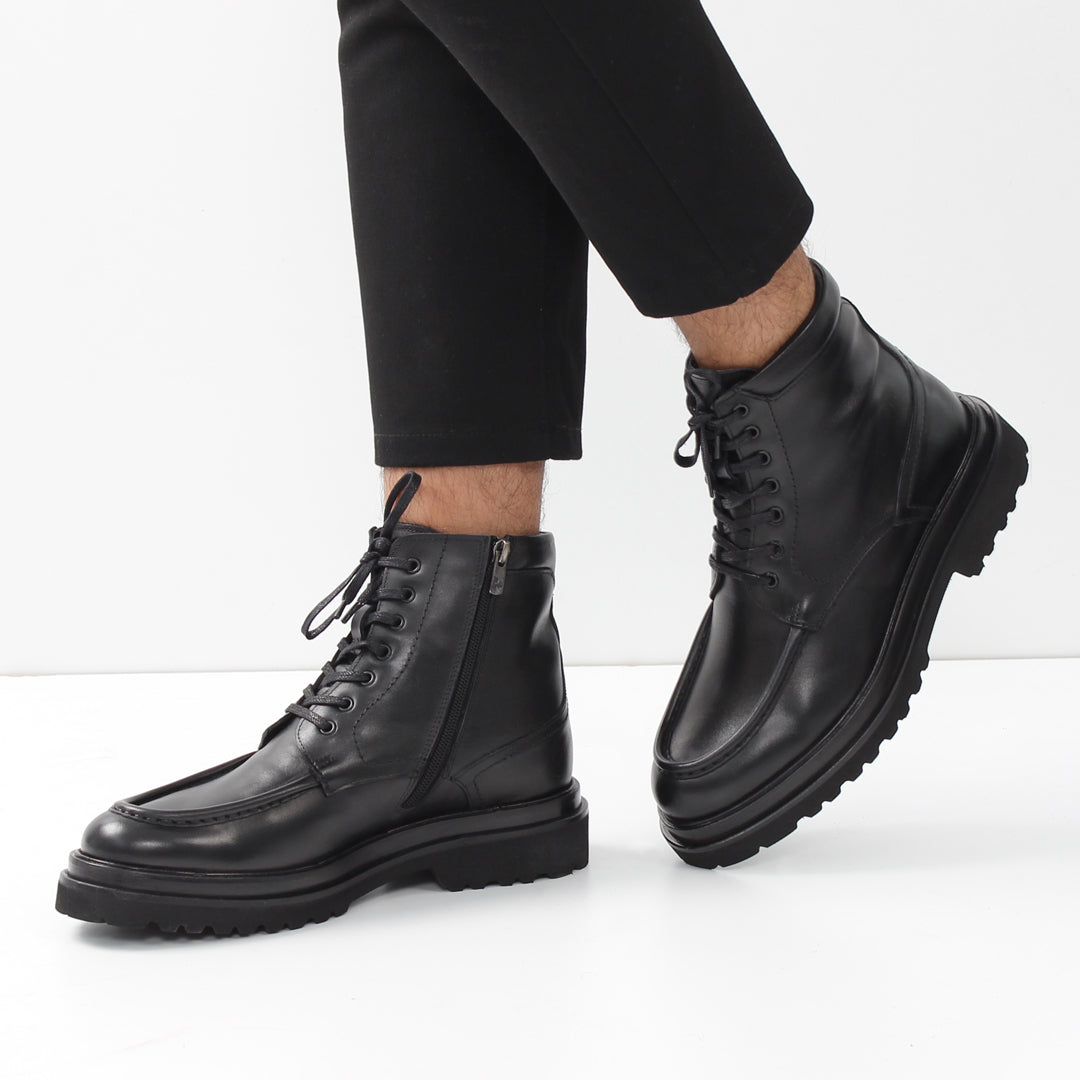Herren Schwarze Lederstiefel mit Warmfutter (395-2863)