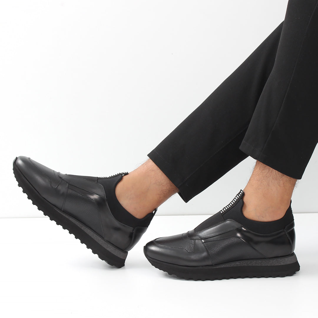 Herren Schwarze Slip-On Sneakers aus Leder (395-2857)
