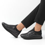 Herren Schwarze Slip-On Sneakers aus Leder (395-2857)