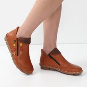Damen Hellbraune Lederstiefel mit dekorativen Knöpfen (581-29306)