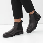 Herren Schwarze Leder-Chelsea-Stiefel mit Warmfutter (550-797)