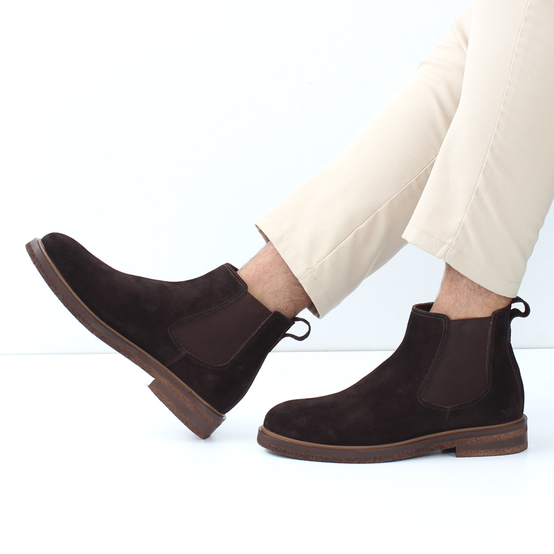 Herren Braune Wildleder-Chelsea-Stiefel mit Warmfutter (550-797)