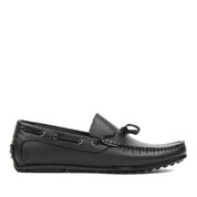 Herren Slipper aus schwarzem Leder mit Schleife und Gummisohle (606-210)