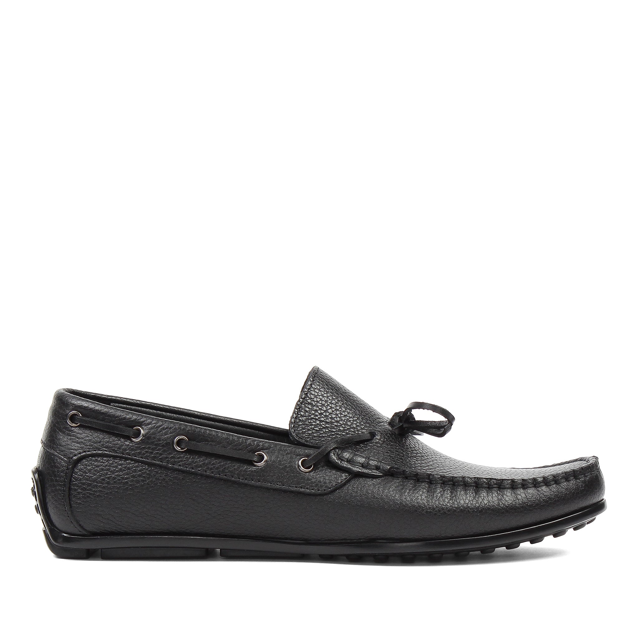 Herren Slipper aus schwarzem Leder mit Schleife und Gummisohle (606-210)