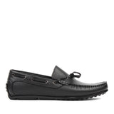 Herren Slipper aus schwarzem Leder mit Schleife und Gummisohle (606-210)
