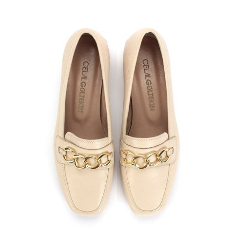 Damen Beige Leder-Loafer (686-29200)