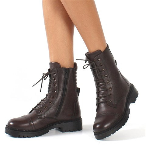 Damen Schwarze Leder Winterstiefel mit Warmem Futter (625-23919)