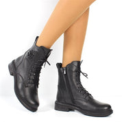 Damen Schwarze Leder Stiefel mit Warmem Futter (625-23909)